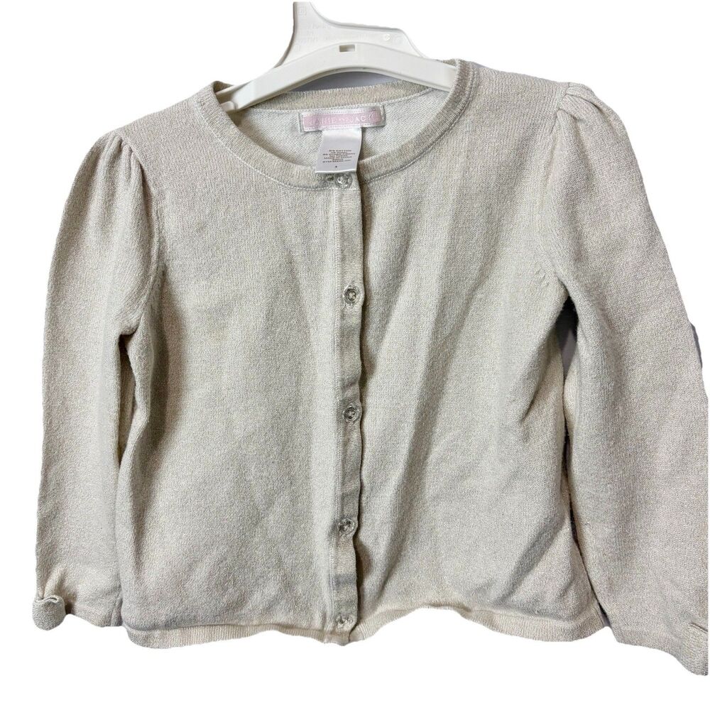 Janie and Jack Girls White Cream Sparkle Cardigan Sweater Cotton Wool Size 3